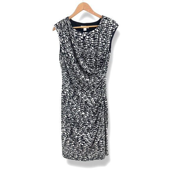Coldwater Creek Black & White Print Ruched Sheath‎ Dress Size 12 Sleeveless - Picture 7 of 7